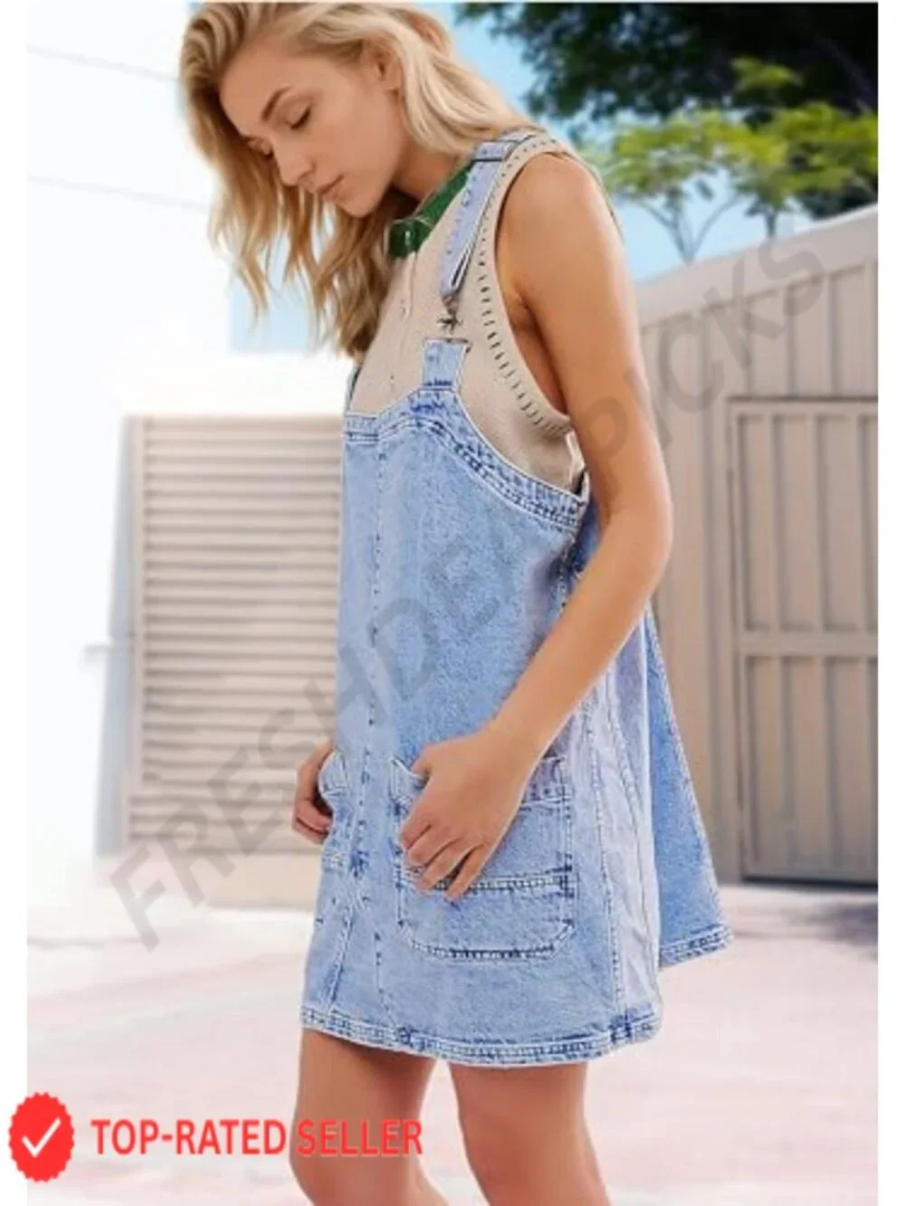 Women's Denim Overalls Dress Adjustable Strap Casual Romper with Pockets